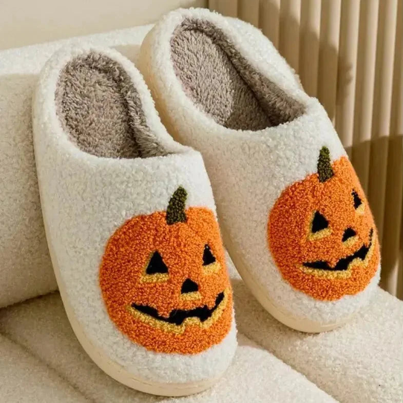 Embroidered Pumpkin Halloween Slippers