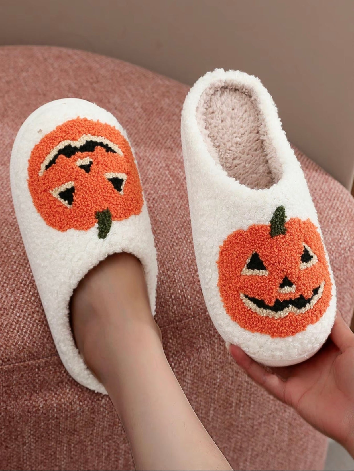 Embroidered Pumpkin Halloween Slippers