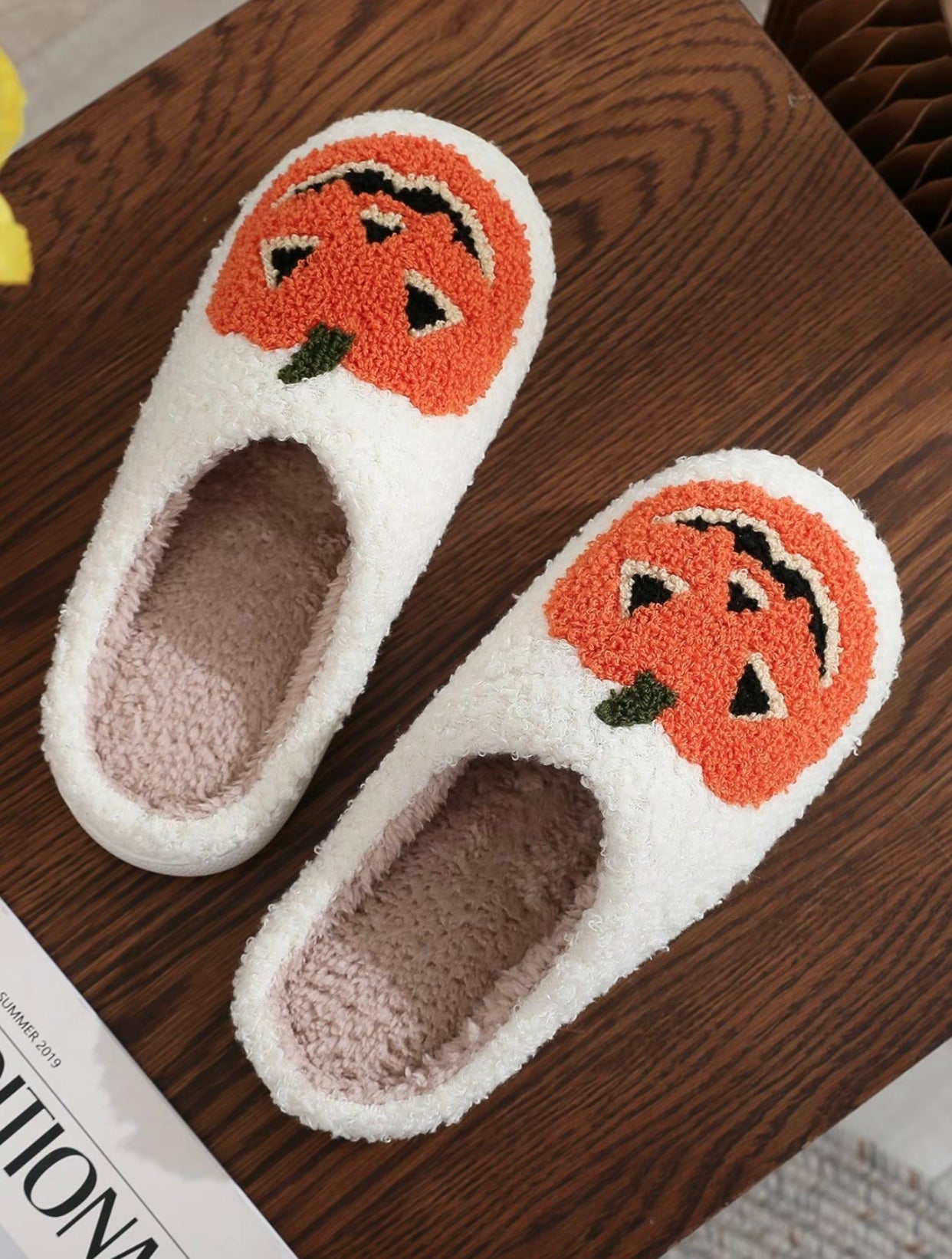 Embroidered Pumpkin Halloween Slippers